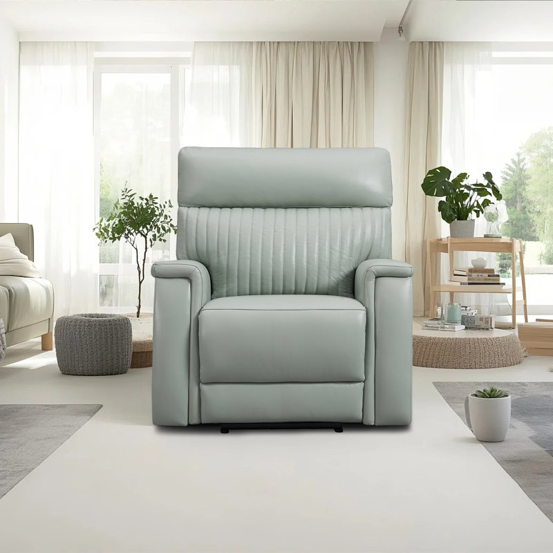 Fauteuil inclinable électrique en cuir véritable avec appui-tête réglable, Écume de mer