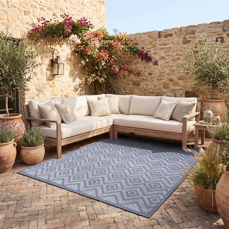 Tapis d'intérieur / extérieur bleu à losanges Foundry Select, Rectangle 8 pi x 10 pi