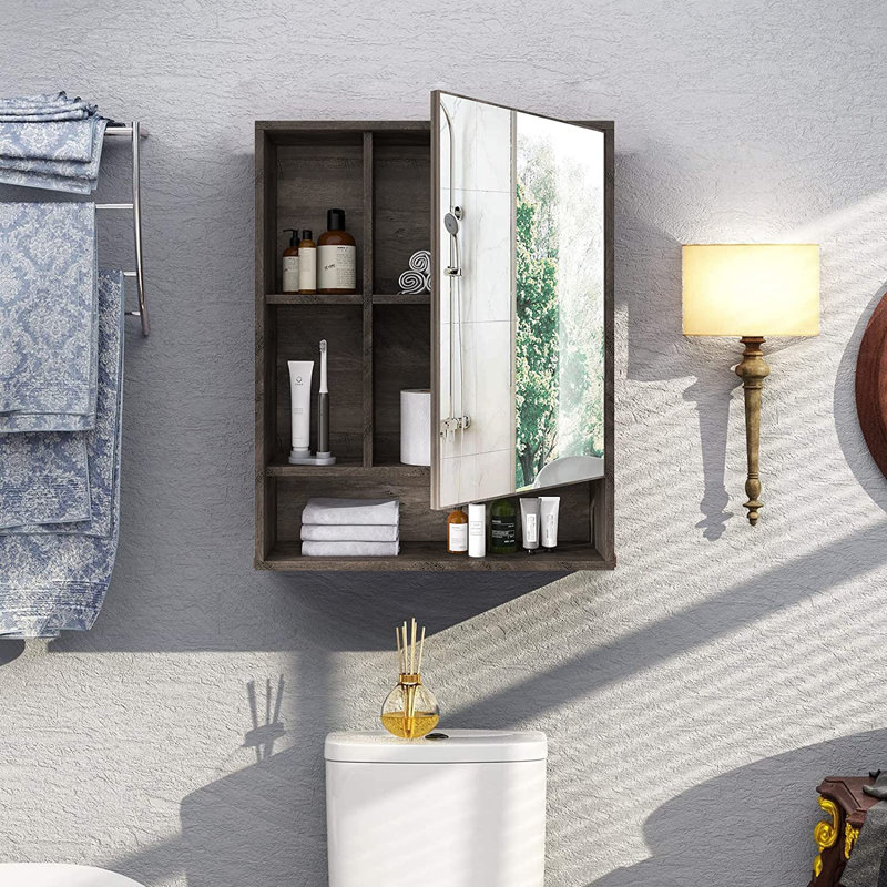 Armoire à pharmacie murale avec miroir pour salle de bain, gris, gris