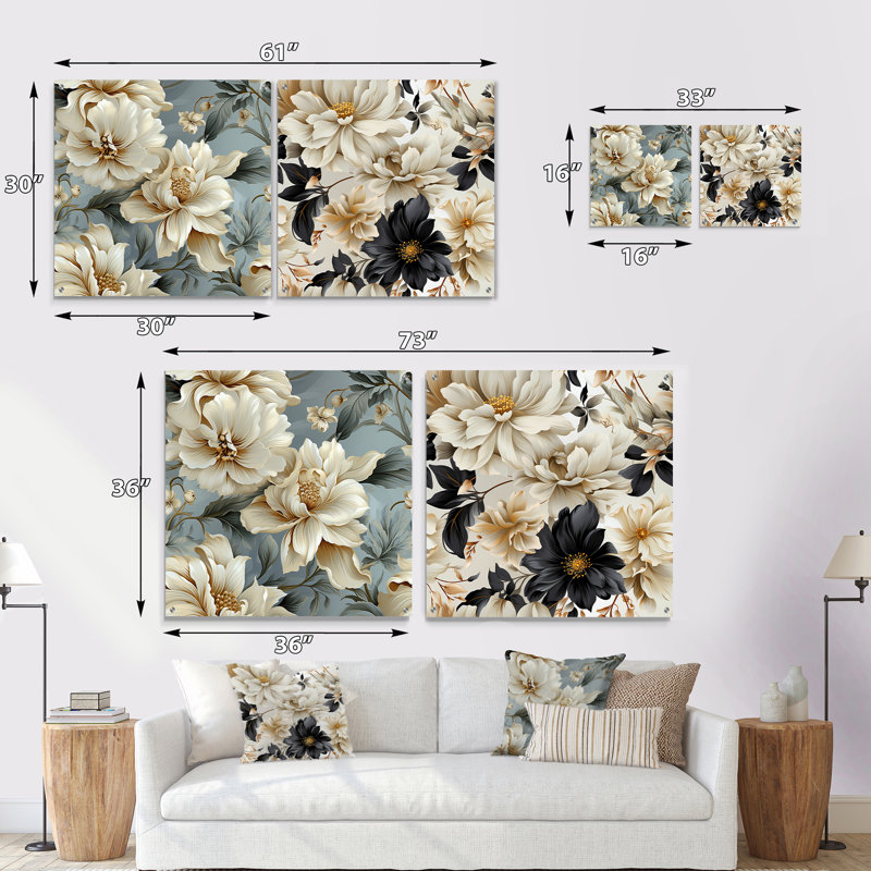 Phebe - Ensemble de 2 art mural en verre acrylique, H 36 po x l 73 po