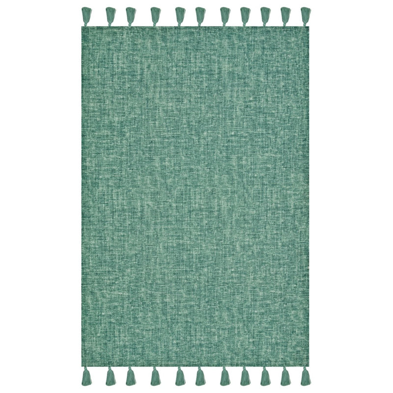 Tapis authentique à motifs multicolores en coton vert, Rectangle 2 pi 8 po x 5 pi