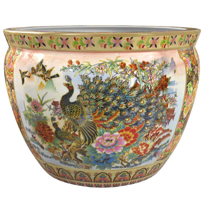 Satsuma Porcelain Fishbowl Urns & Jars, 6" H x 8.25" W x 8" D