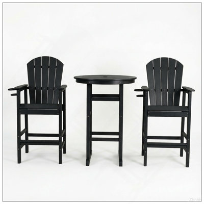 Ensemble bistro 3 pièces intérieur / extérieur en PEHD noir 3 pièces, table de pub ronde 31,1 po avec 2 tabourets de bar, mobilier de patio toutes saisons pour balcon, terrasse, bord de piscine et bord de mer