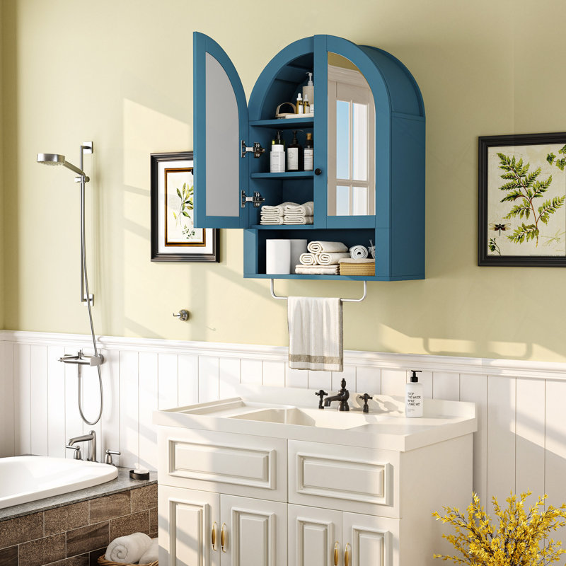 Armoire murale arquée avec portes en miroir et tablettes réglables pour la salle de lavage, la salle de bain et la cuisine