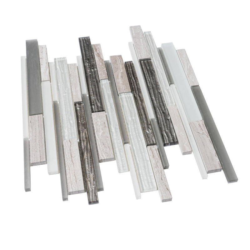 Random Sized Glass/Marble Brick Joint Mosaic Wall & Floor Tile, Gray/Beige
