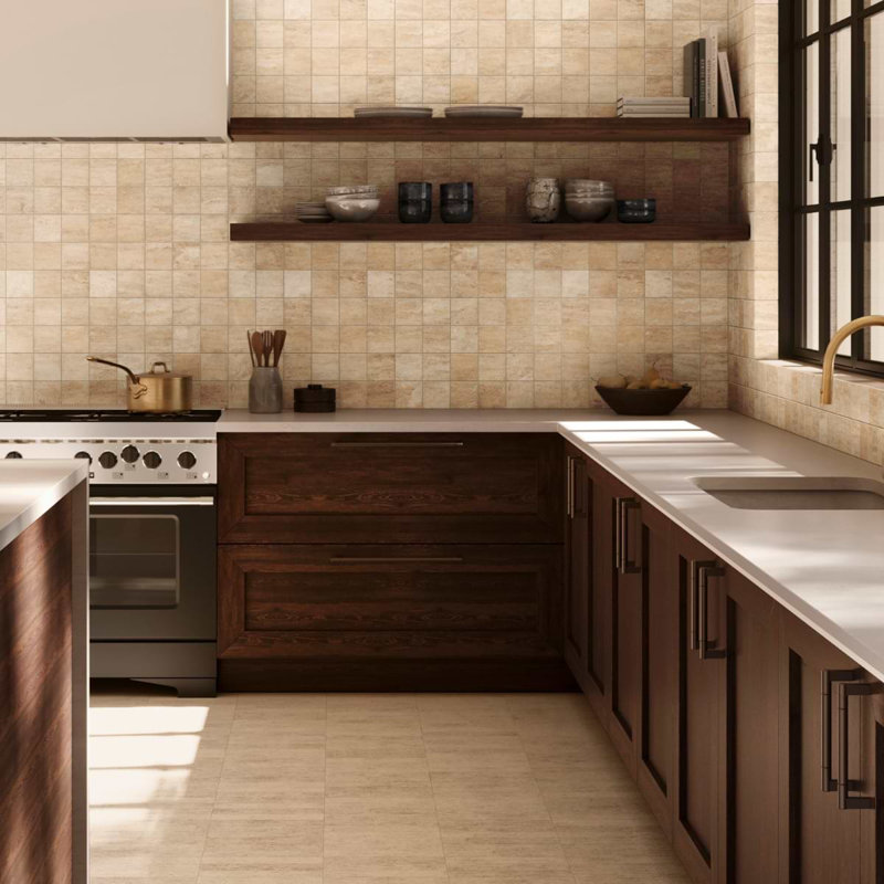 Travertine 2.5x12 Filled Brushed Vein Cut Tile, Classic Brushed