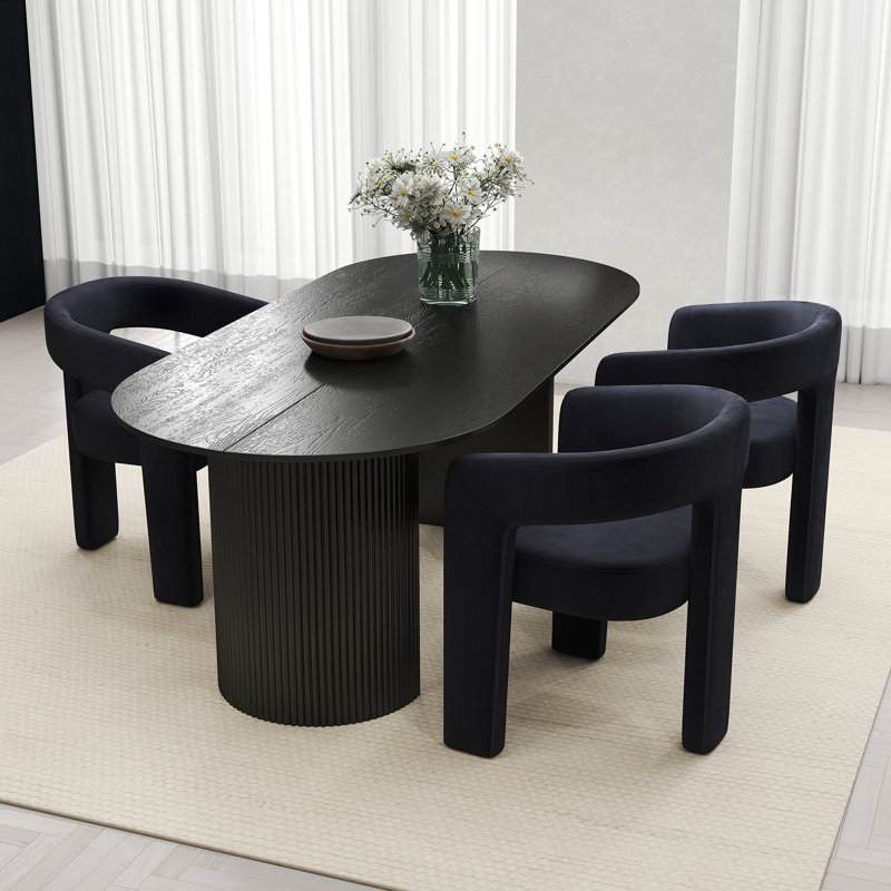 Ensemble de table de salle à manger ovale, Noir, 4 pièces: table, 3 chaises