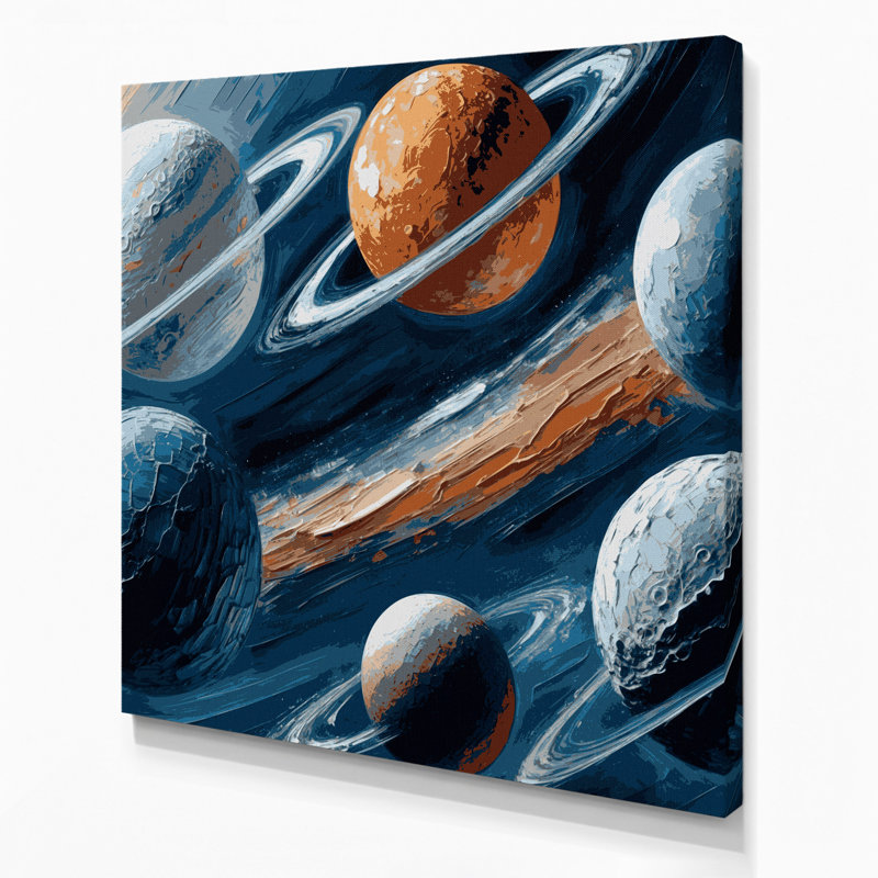 «Space Jupiters lunes», art mural sur toile gris, H 32 po x l 32 po
