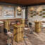 Table de bar carrée 31,5 "avec rangement, table de pub rustique brun avec porte-bouteilles