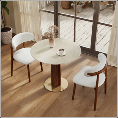 33.5" Modern Round Sintered Stone Dining Table with Gold Base