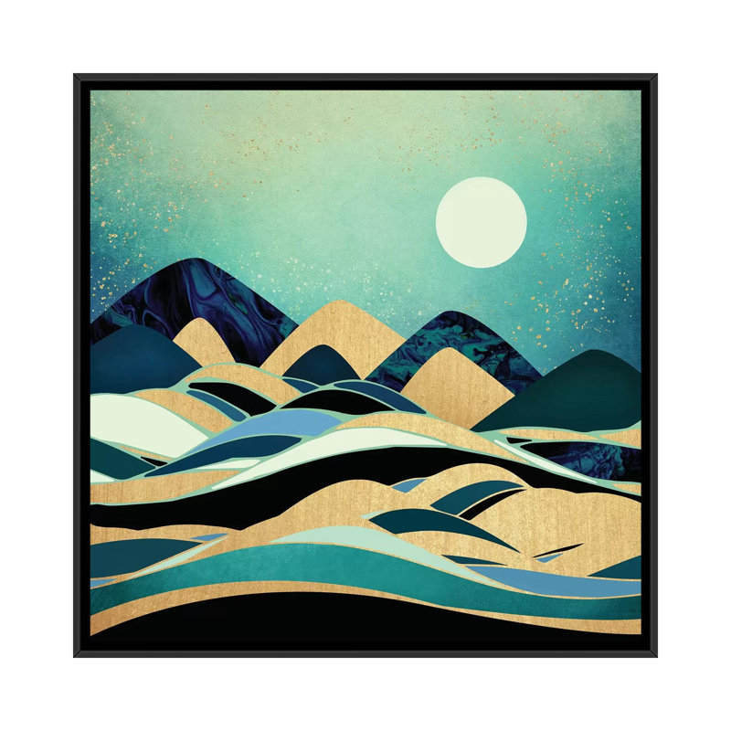 Space Space Designs, soirée émeraude, H 18 po x l 18 po x P 1,5 po, Toile encadrée noire, Pas de tapis