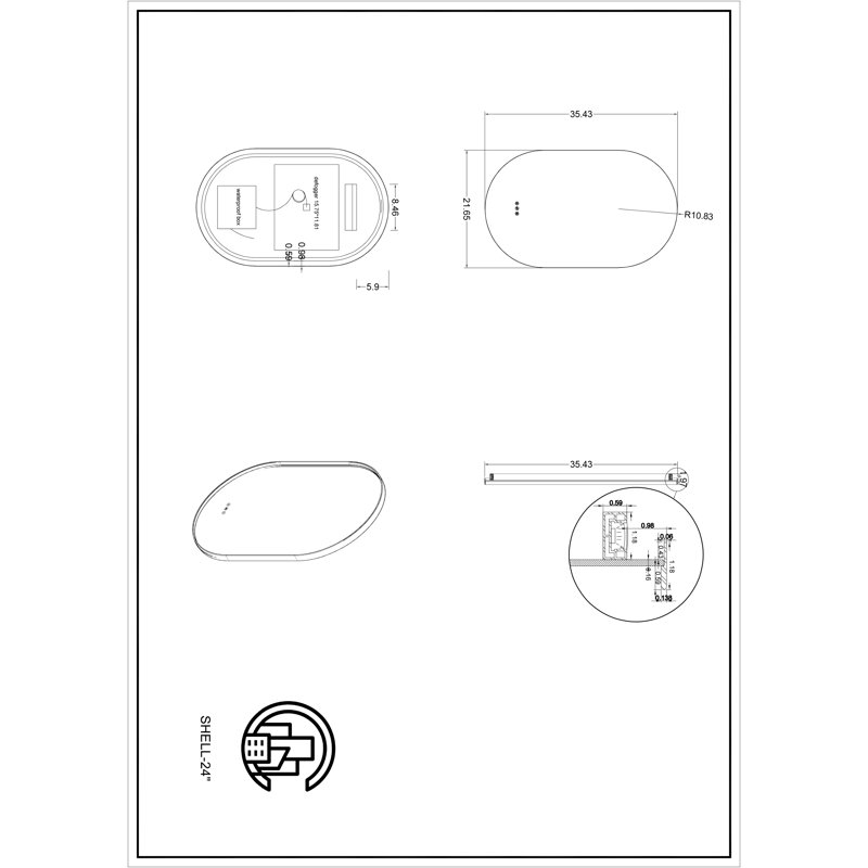 Shell LED Mirror, White, Oval, 35.43" x 21.65"