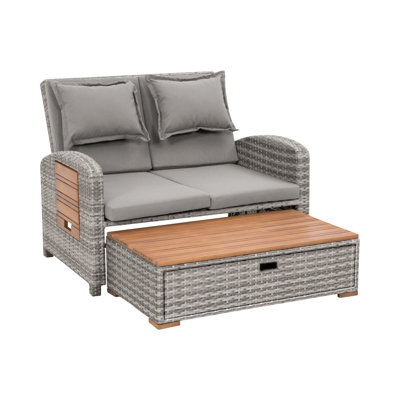 Bahia Tobago Outdoor Adjustable Lounge Chaise With Pull-Out Bench And Side Table by greemotion