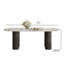 Table de salle à manger moderne 71 "ovale en faux marbre 4-6 personnes, double colonne romaine avec pieds noirs et table de cuisine minimaliste moderne pour le salon-338527381-356149421-353320131