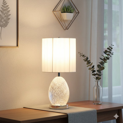 20"In Niels Silver Mirror Glass/Metal Table Lamp W/ Nightlight