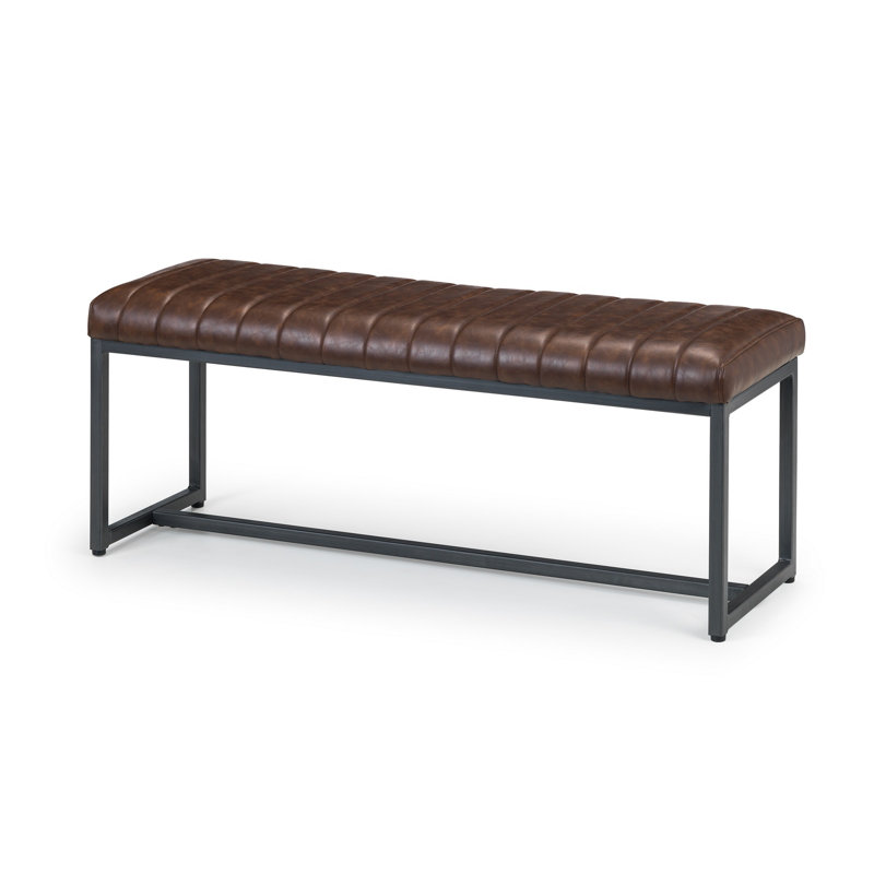 Armor Faux Leather Upholstered Bench, Brown/Gunmetal
