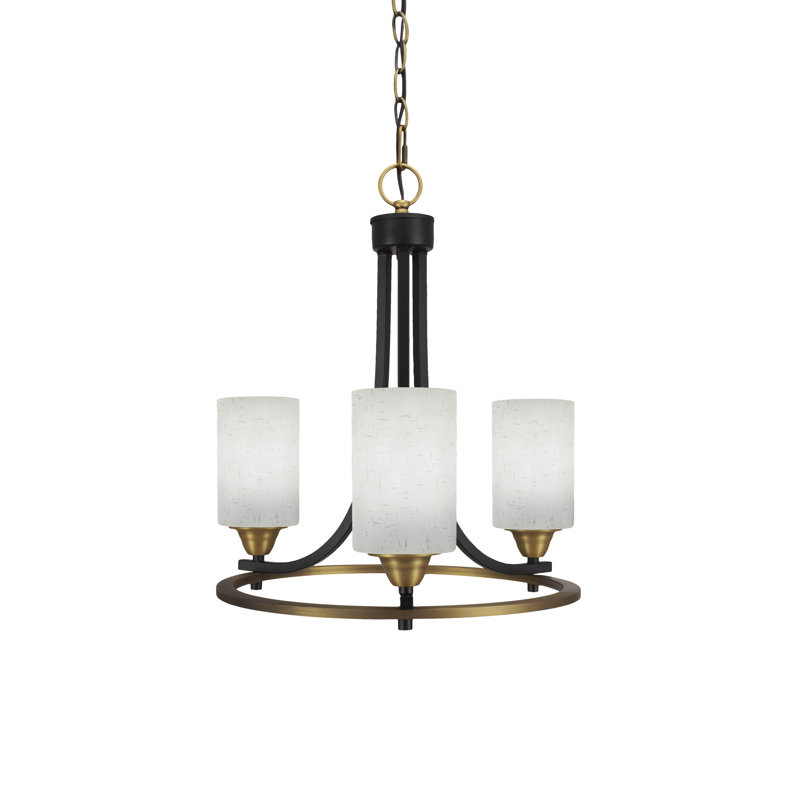 Lustre 3 lumières avec verre mousseline blanc 4 "Ciara-Leigh Paramount, Noir mat / laiton