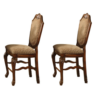 Tabourets de bar traditionnels (lot de 2) - Tissu beige, pieds en bois de cerisier, silhouette classique, assise élégante, 2 tabourets rembourrés, bois, style attrayant