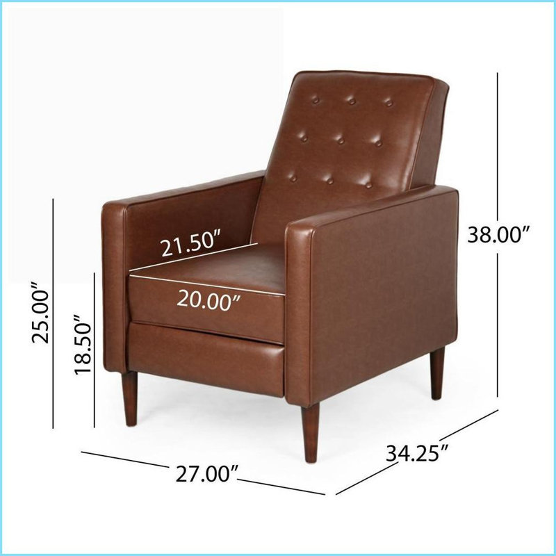 Fauteuil inclinable simple inclinable avec coussin de siège plus épais Mid-Century de Recliners | Revêtement capitonné en polyuréthane | Brun clair