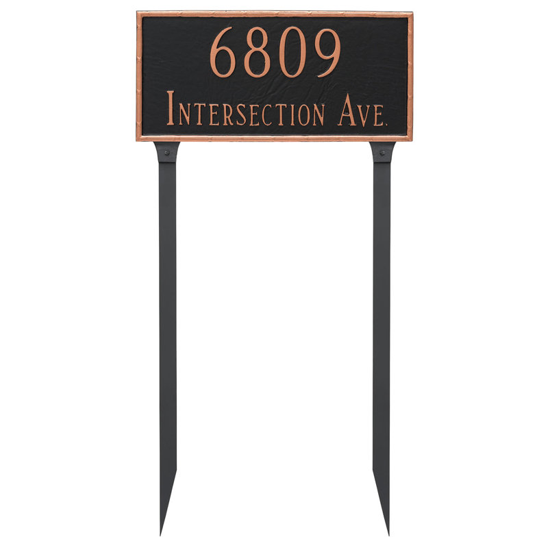 Plaque d'adresse rectangulaire Washington sur 2 lignes, Bleu de mer / Or, Oui