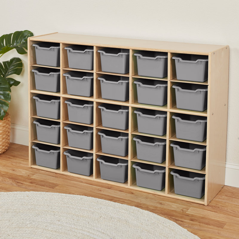 ECR4Kids Scoop Front Storage Bins, Multipurpose Organization, 25-Piece, Grey