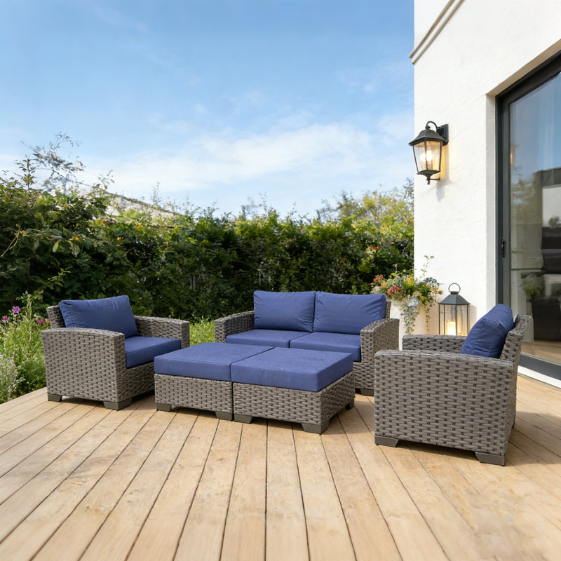 6-Piece All-Weather Outdoor Wicker Patio Conversation Set, Modular Gray Patio Furniture Set with Cushions, 330 LBS Capacity Sectional Sofa with Ottomans for Backyard, Porch, Deck