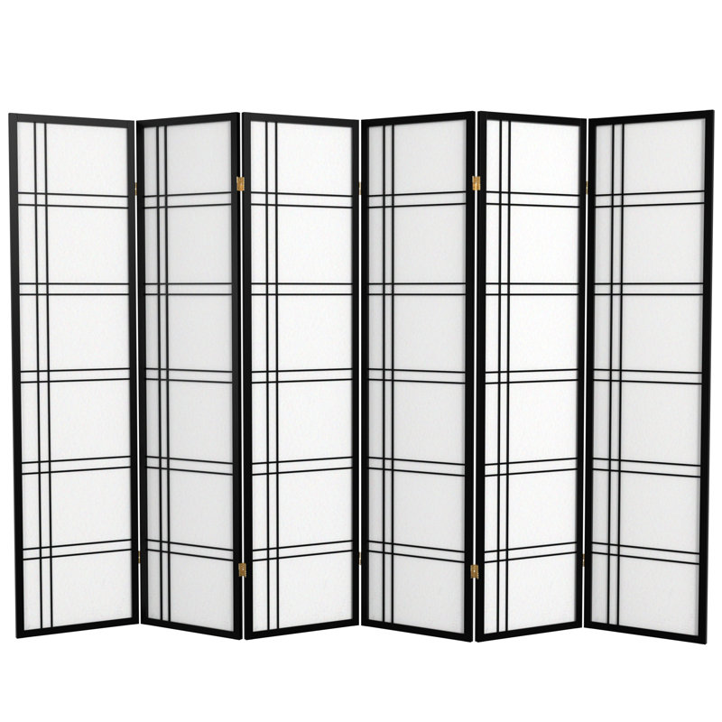 70.5" Tall Double Cross Shoji Panel Room Divider, 6, 6 ft, Black