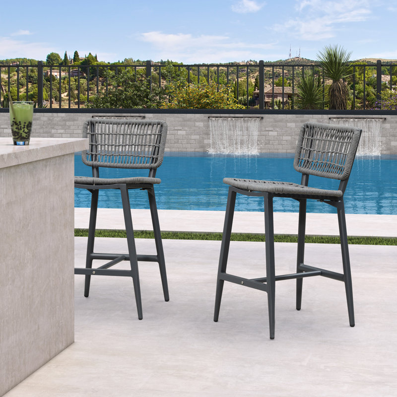  Ensemble de 2 tabourets de bar pour patio avec tabourets tissés en osier, Gris foncé, Gris foncé, 25.2"