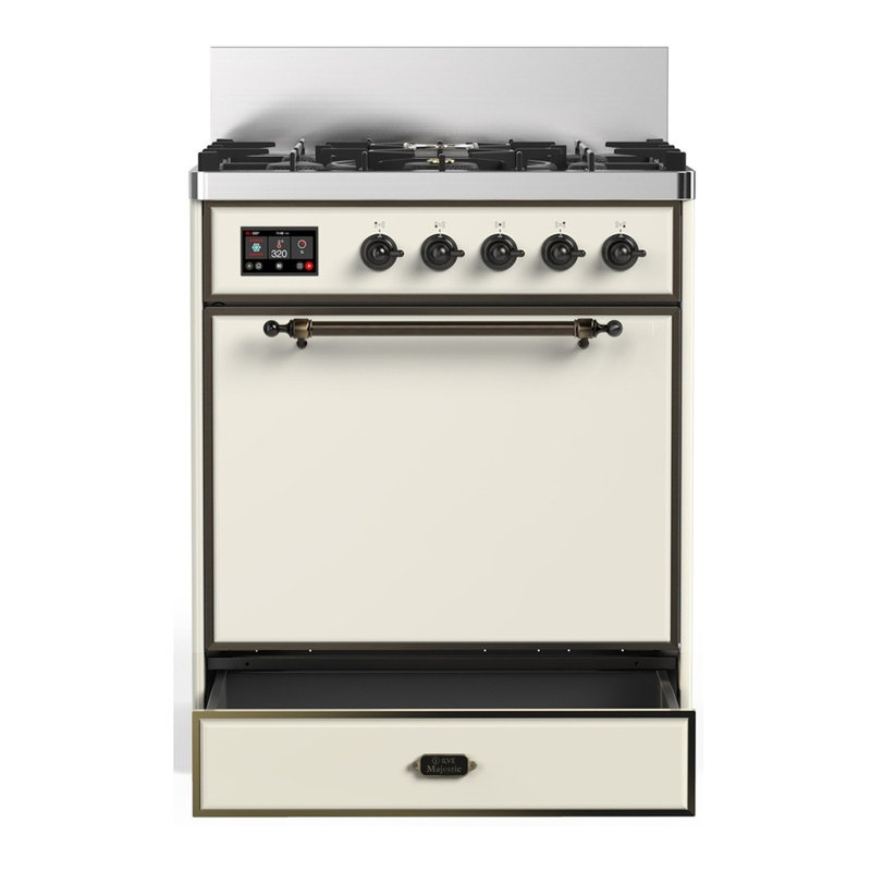 Majestic III Series 30 Inch Dual Fuel Range with 5 Sealed Burners in Antique White (Natural Gas, Burnished Trim), Burnished