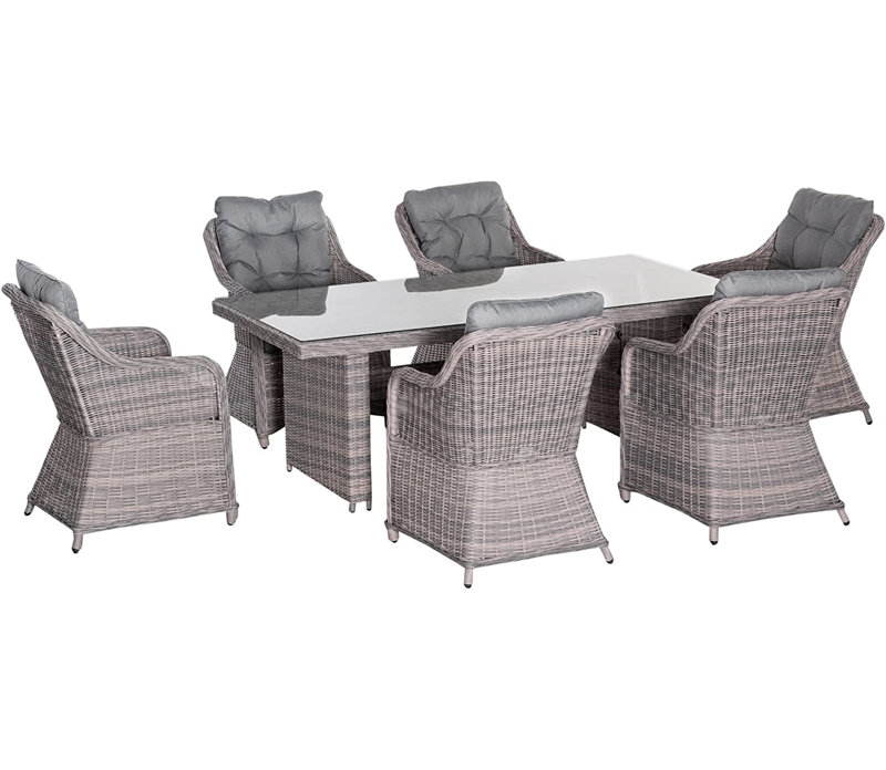 Cherelle 6 Seater Rattan Dining Set Garden Furniture, Cushions Mixed Grey
