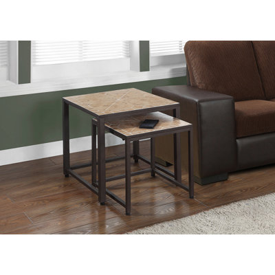 Table gigogne, ensemble de 2, côté, bout, métal, accent, carrelage brun, métal brun, transitionnel