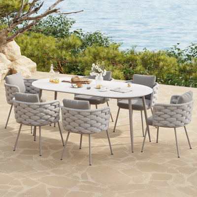 Ensemble 2 pièces de chaises de patio d'extérieur en aluminium tissé avec corde de style Mid-Century gris