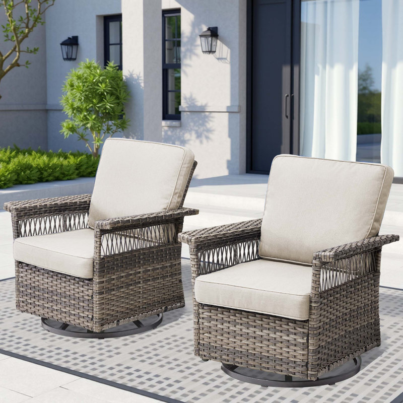Ensemble de chaises de patio pivotantes avec accoudoirs spacieux et coussins de qualité supérieure, Beige