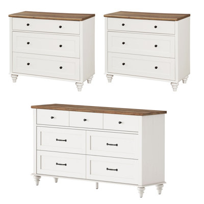 3 Piece Bedroom Set - Includes Mid Century 7 Drawer Dresser, Set Of 2 Bedside Tables With 3 Drawers, 3 Piece Dresser And Nightstand Sets
