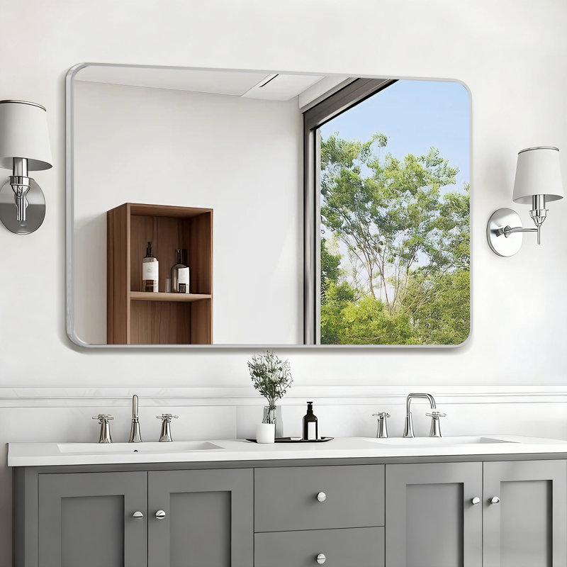 Miroir mural rectangulaire en métal 30 po x 48 po, Argent argent, 30 po x 48 po