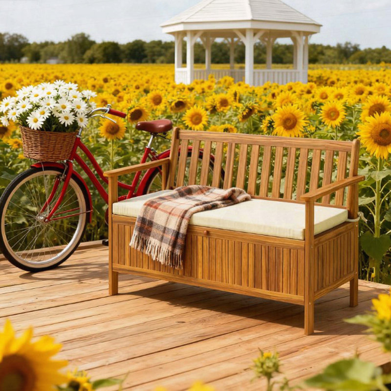 Banc de patio en bois avec compartiment de rangement caché