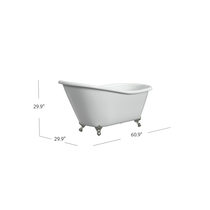 Jazma 61'' x 30'' Soaking Cast Iron Bathtub, Polished Nickel, White Interior with White Exterior