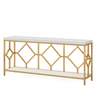 70.9" Extra Long Industrial Narrow Sofa Table With Diamond Pattern Metal Frame For Entryway, Living Room