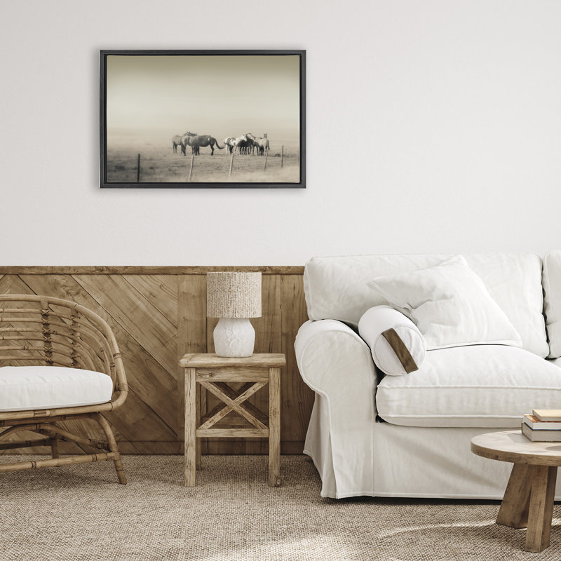 The Herd Monochrome Horses Floating Frame, design by Roberta Murray, Jet Black Floater Frame, 17" H x 25" W