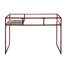 Bureau avec plateau en verre de 5 mm avec finition rouge et compartiment de base en métal transparent