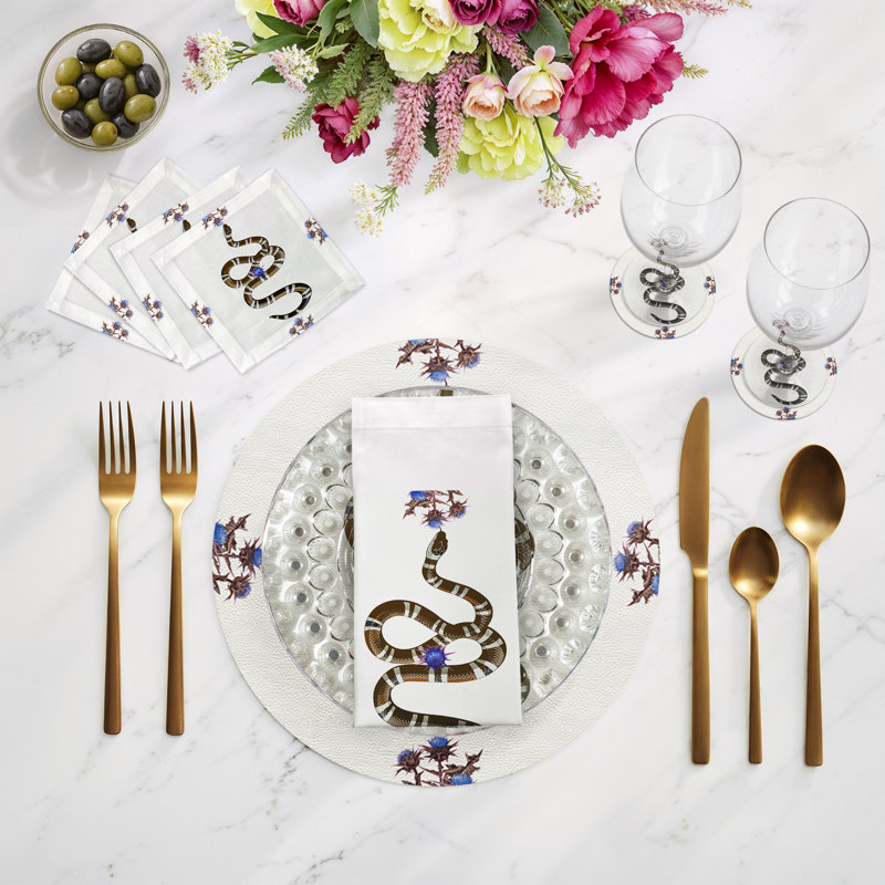 Thistle And Snake Cocktail Napkins, Blue White