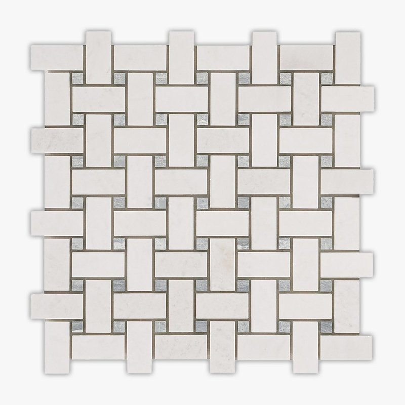 Thassos White, Flusso Blu Honed Basketweave Marble Mosaic, Beige