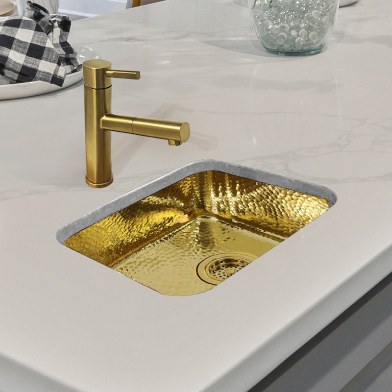 Hammered Brass Rectangular Undermount Prep Sink, 18"