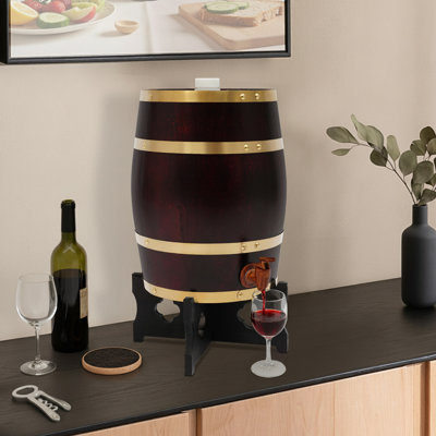 2.64Gal Decorative Vertical Wooden Whiskey Wine Barrel Bucket Beverage Dispenser with Base and Faucet