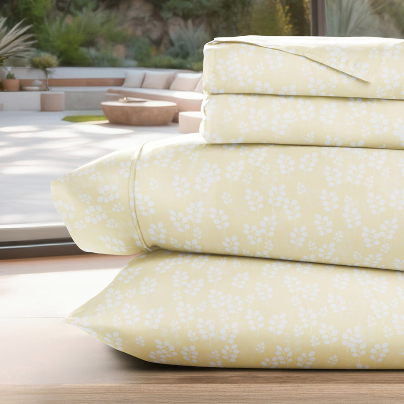 Floral Wheatfield Microfiber Sheet Set, Ivory, Twin