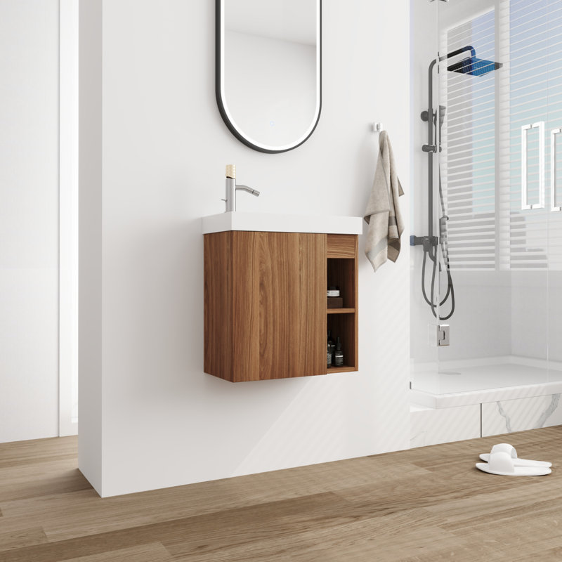Ensemble de meuble-lavabo simple avec plateau Maria Maria, ChuanPu / noyer, Blanc