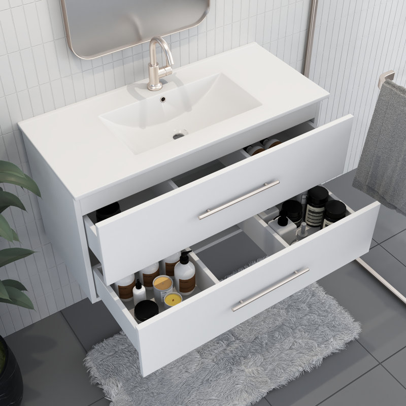 Munnsville 36'' Single Bathroom Vanity with Ceramic Top, White
