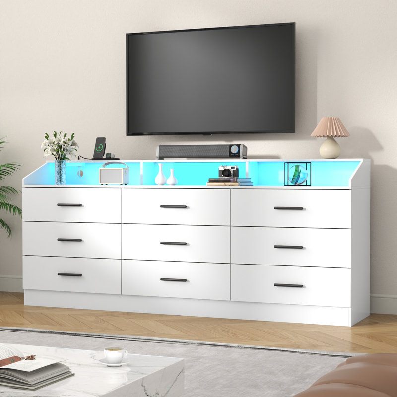 Commode 9 tiroirs Lastarr, Blanc