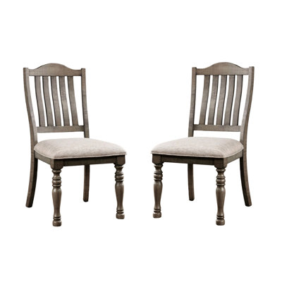 Dining Room Chairs Of 2, Antique Gray Solid Wood With Fabric Seat And Turned Legs, Mid-Century Modern Transitional Style Furniture Chairs, 2Pcs ,