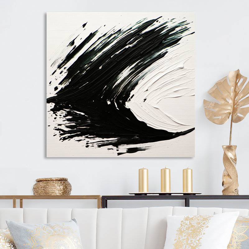 Essentiel essentiel, abstrait noir et blanc - Reproduction d'art abstrait, H 16 po x l 16 po x P 1 po, Toile tendue